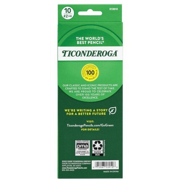 Ticonderoga Striped Wood Pencils, #2 Soft Lead, Pre-sharpened, Pack Of 10 - Picture 10 of 10